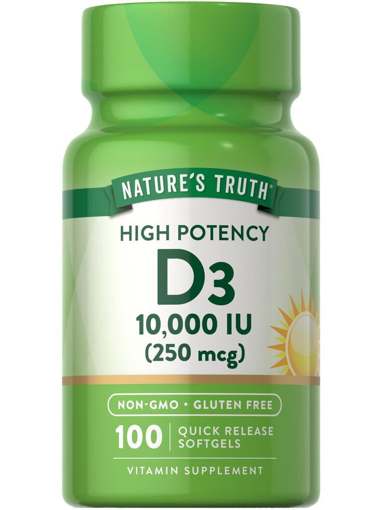 Nature's Truth D3 Vitamin 10.000 IE Softgels Supplement | 100 Count | High Potency Formula | Nicht-GVO und glutenfrei