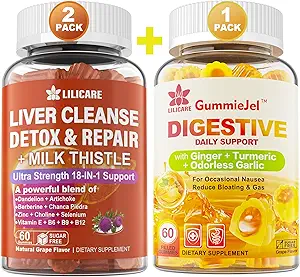 Bundle Ginger Chews Supplemento Gummies per Nausea, Stomach Relief & Liver Cleanse Detox & Repair Gummies with Milk Thistle