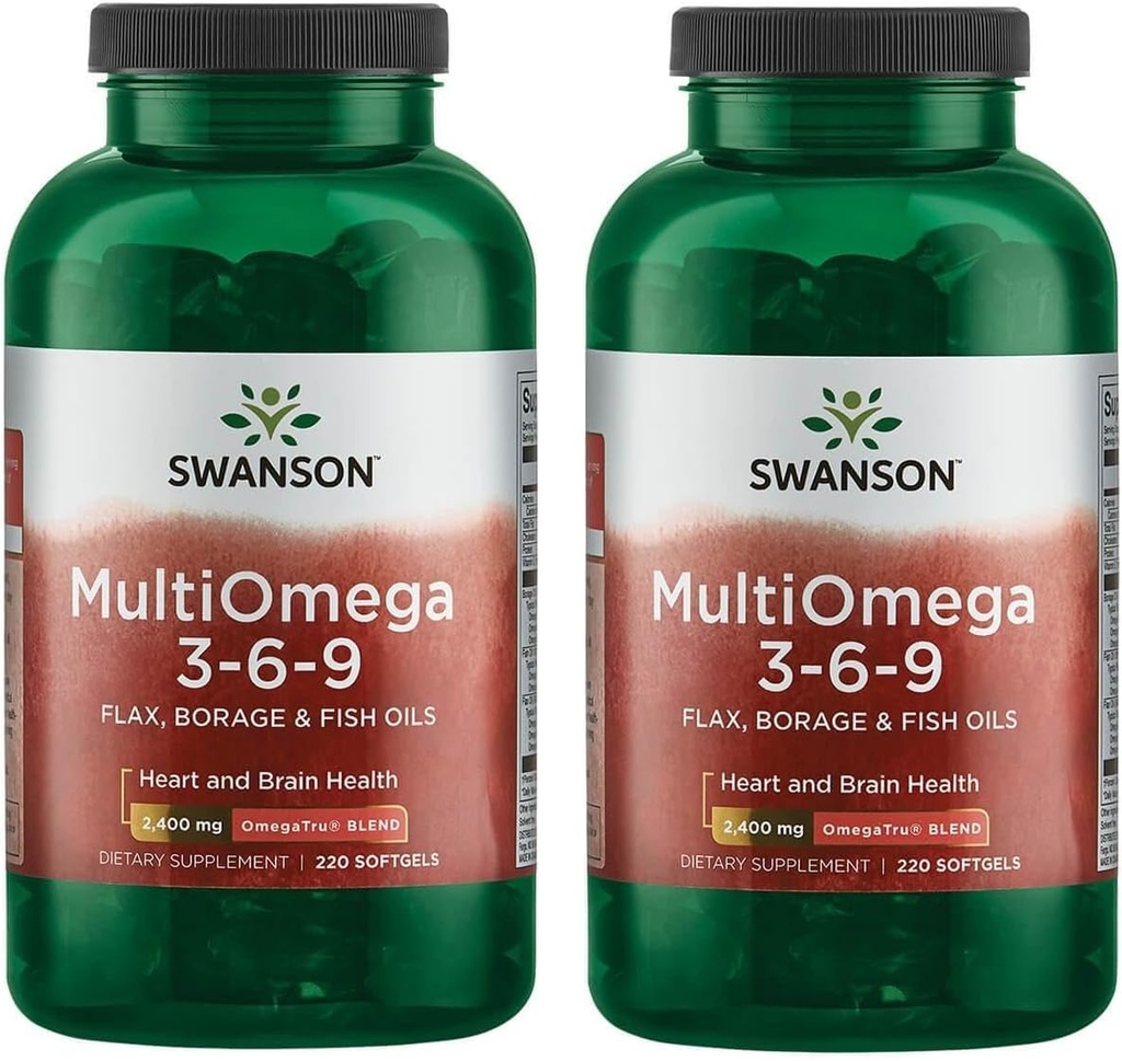 Swanson MultiOmega 3-6-9 - Non-GMO Flax, Borage & Fish Oil Capsules - Essential Fatty Acids Supporting Cardiovascular Health & Brain Health - (220 Softgels, 2400mg Servieren) 2 Flaschen
