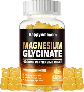 Magnesium Glycinate Gummies 1000mg - Sugar Free Magnesium Potassium Supplement with Vitamin D, B6, CoQ10 for Calm Mood & Sleep Support - 120 Orange Gummies.