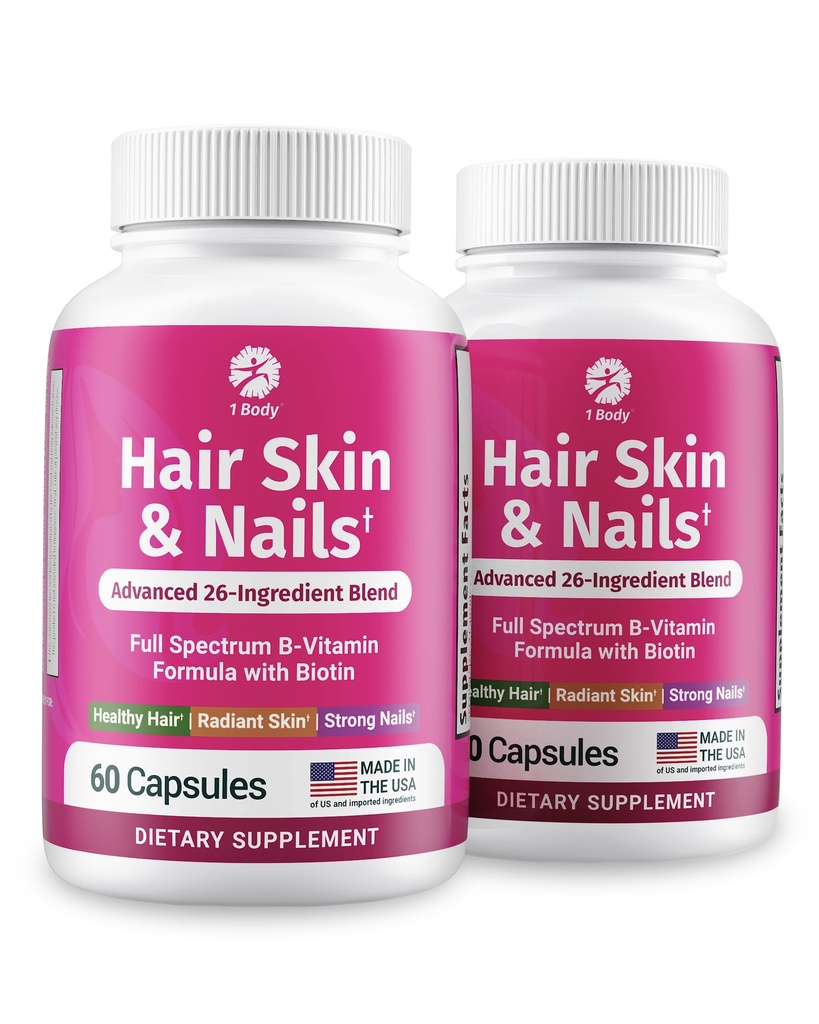 1 Body Hair Skin Nails Growth Vitamin mit Biotin - Komplette Formel für Männer und Frauen - 2 Packung