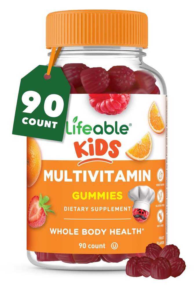 Lebensfähige Kinder Multivitamin Gummies | Große Verkostung Multivitamin für Kinder | mit Vitaminen A, C, D, E, B6, B12, Zink, Biotin, Folsäure, Jod, Niacin | für Gesamtkörpergesundheit | 90 Gummies