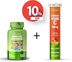 ORZAX Immune Defense 9-in-1 Supplemento 60 capsule vegane e vitamina C 1000mg 20 compresse effervescenti, Bundle