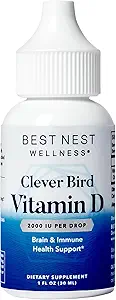 Best Nest Wellness Vitamin D Drops- Liquid Vitamin D3 Supplemento, Vitamina D3 Gocce liquide per adulti e bambini, Gocce VIT D non OGM, Gocce liquide di vitamina D, 2000 IU per porzione (una goccia) 1oz