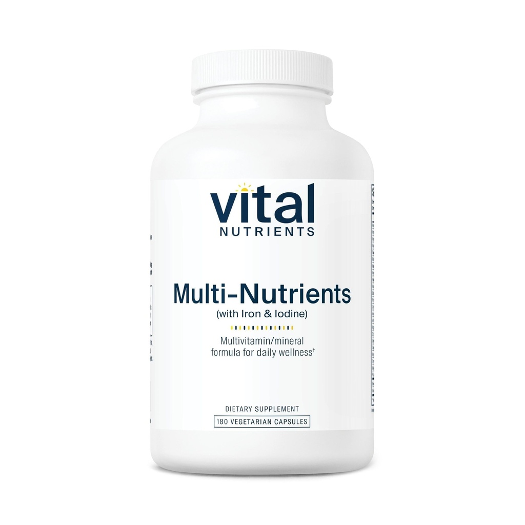 Vital Nährstoffe Multi-Nutrients mit Eisen und Iodine | Vegetarische Multivitamin und Mineralergänzung mit Eisen | Gluten, Dairy, Soy Free | Non-GMO | 180 Kapseln