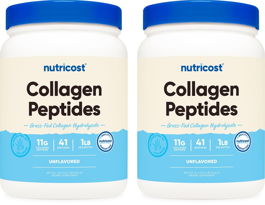 Nutricost Pure Collagen Hydrolysate (Bovine) Poudre (2 Conditionnement) - Collagène bovin à l'herbe, 1LB par bouteille