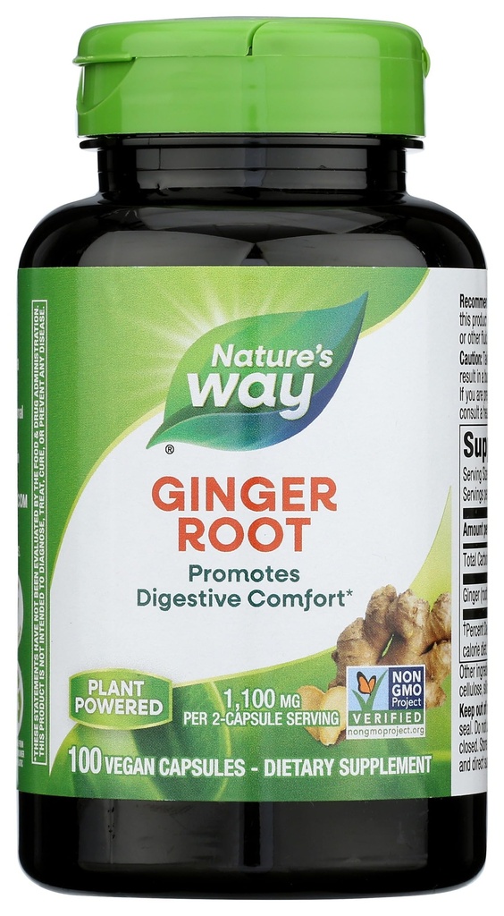Nature's Way Ginger Root, fördert Verdauungskomfort*, 1.100 mg Pro 2-Capsule Serving, Non-GMO Project Verified, Vegan, 100 Kapseln