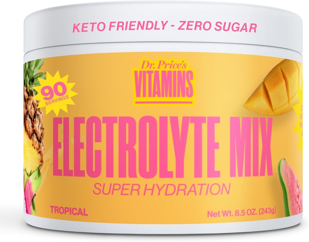 Dr. Price’s Electrolyte Mix | Polvere di idratazione senza zucchero con 72+ Minerali di Traccia | No Zucchero, Rapido Risolvere Elettroliti Polvere Packets | Tropicale, 90 Serve