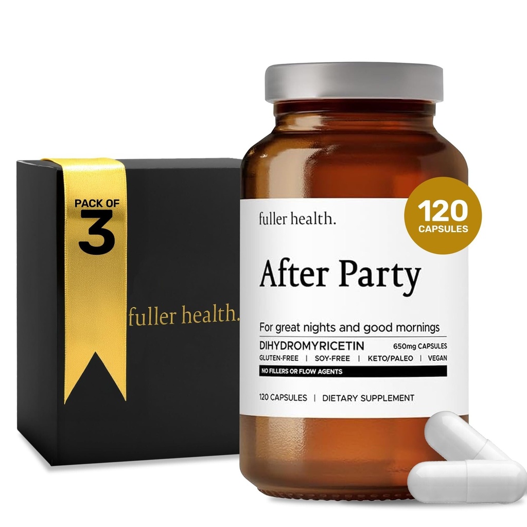 Fuller Health After Party DHM Dihydromyricetin Supplemento | Supports Liver, Metabolismo, Livelli energetici, Post-Celebration Relief | Feel Refreshed, 650mg Per Pill | 3 Bottiglie, 72 Servings