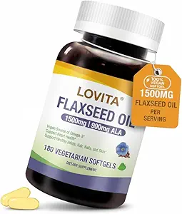 Lovita Vegan Flaxseed Öl 1500mg mit 900mg ALA Omega-3 6 9, Kaltgepresste Flax Seed Supplement, Unterstützung Herz, Gehirn, Gelenk & Haut Gesundheit, Non-GMO & Gluten Free, 540 Softgels