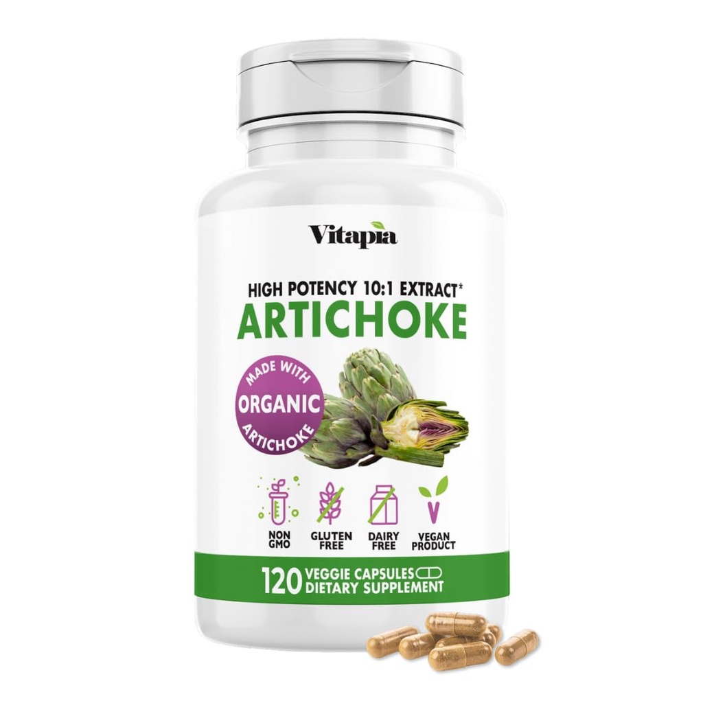 Vitapia Estratto di carciofo organico supplemento - Detox & Riparazione, Salute del fegato, Digestione, Supporto antiossidante - 120 capsule vegane, Non OGM, Gluten Free