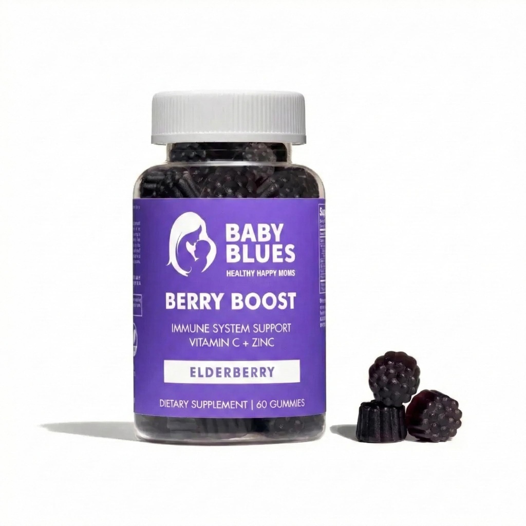 Baby Blues Berry Boost für Mütter, Immunität Elderberry Gummies Immununterstützung Ergänzung mit Vitamin C und Zink für Erwachsene, Non-GMO Immunsystem Vitamine Booster Vegan Gluten Free Gummies, 60pcs