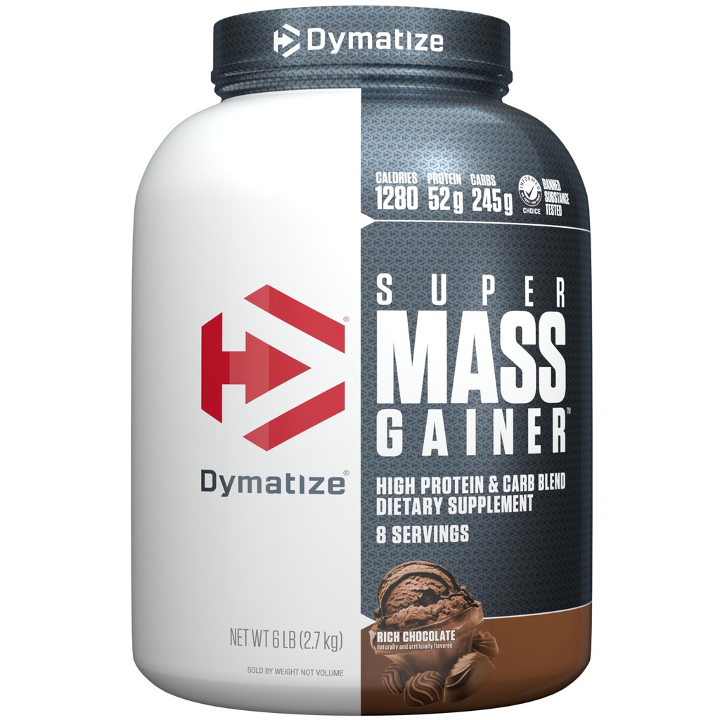 Dymatize Super Maß Gainer Protein Powder, Rich Chocolate, 52g Protein, 1g Creatin, 1280 Kalorien, 10.7g BCAAs, 245g Carbs, Enthält Whey Protein Powder, Isolate und Casein (8 Servierungen)