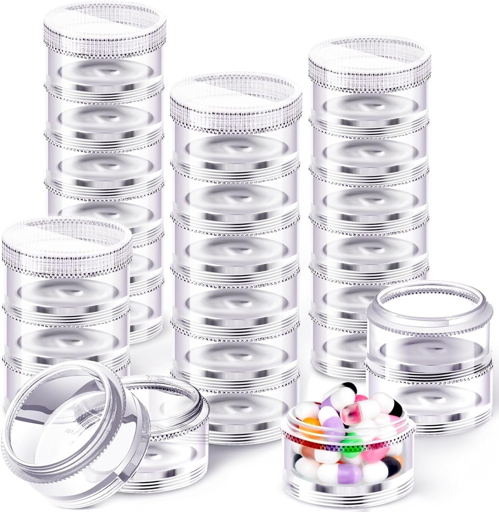 Sieral 4 Pack 7 jours Stackable Pill Organizers Round Pill Organizer Case Stackable Weekly Supplements Vitamines Conteneurs individuels Boîtes Distributeur avec Lids pour la médecine de voyage, clair