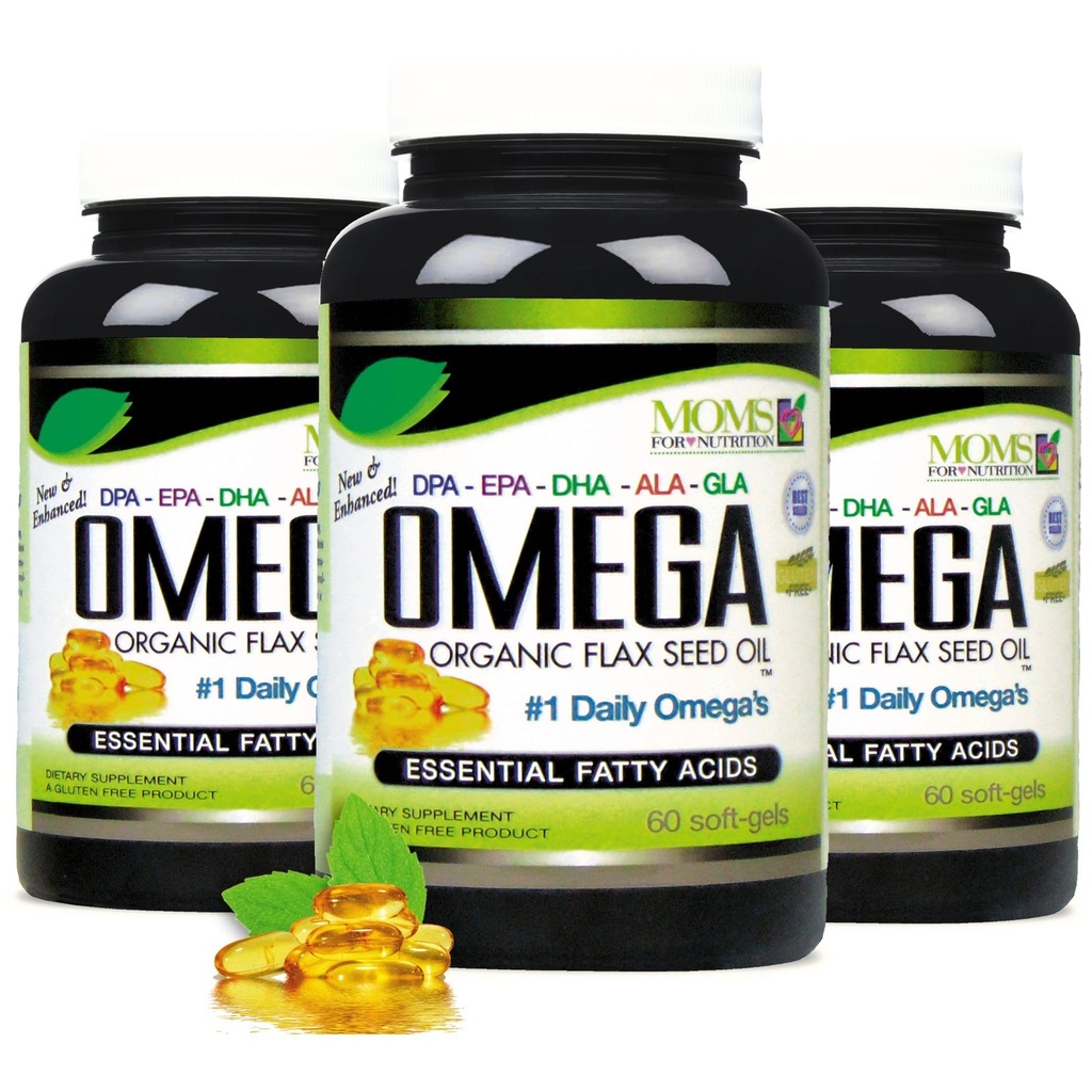 Natural Omega 3-6-9 Blend DPA, EPA, DHA, ALA e GLA - Olio di semi di lino biologico più olio naturale di pesce pescato selvatico - oltre 2.800 Milligram Forza - senza glutine - Made in the USA - 60 SoftGels (Pack of 3)