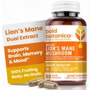 Bold Botanica Lion’s Mane Mushroom Capsules - 100% Fruchtkörper – Konzentrierte Bio Lion’s Mane Extracts – Nootropic Brain Health – Gedächtnis, Stimmung, Immununterstützung – 60 Vegan Kapseln