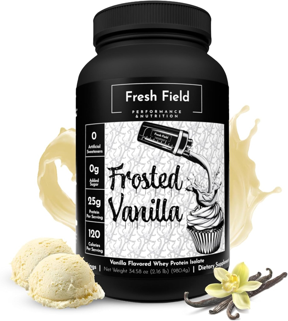 Poudre de protéines de vanille frais - 25g de poudre de protéines de lactosérum, sans gluten et sans soja, sans sucre, 30 portions - Poudre de protéines de lactosérum naturel pour l'entraînement Fitness & Nutrition Shakes - 2,16 lb