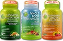 Tägliche Immun-, Antioxidantien- und Energieunterstützung Bundle – Liposomale Glutathione 500mg mit ganzer Nahrung + Liposomale Vitamin C 1100mg Flüssiggel + Vegan Ganzes Lebensmittel Multivitamin ohne Eisen