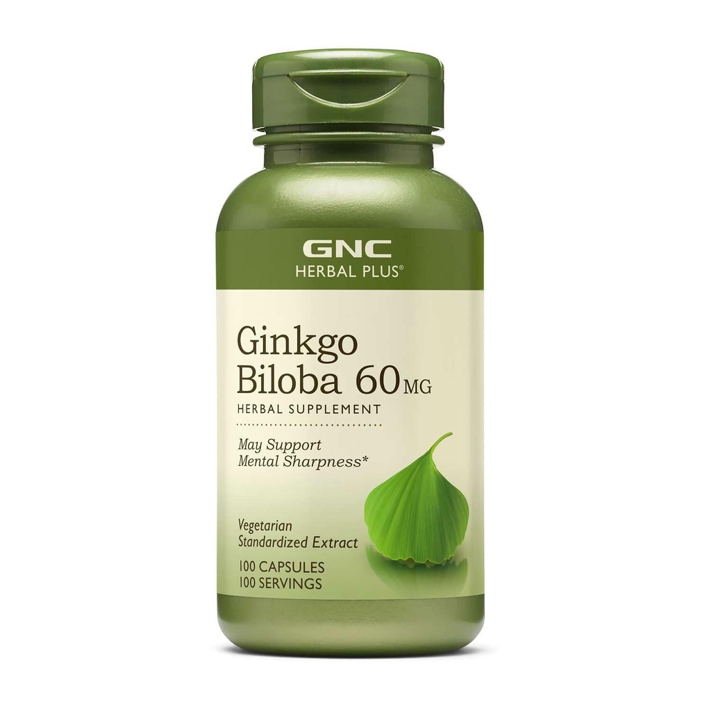 GNC Kräuter Plus Ginkgo Biloba 60mg Supplement, Vegetarisch, unterstützt Mental Sharpness, 100 Servierungen