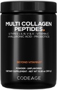 Codeage Multi Collagen Peptide Powder + Probiotics Black Edition, Vitamin C, Hyaluronsäure Pulver Supplement, Grass-Fed, Hydrolyzed, Zero Carbs, Typ I, II, III, V & X, Unflavored, 10.58oz