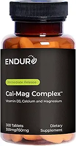 Endur Cal-Mag Complex, Knochen & Herz Unterstützung für aktive Lebensstile, Calcium und Magnesium mit Vitamin D3, Glutenfrei, 300 Tabletten