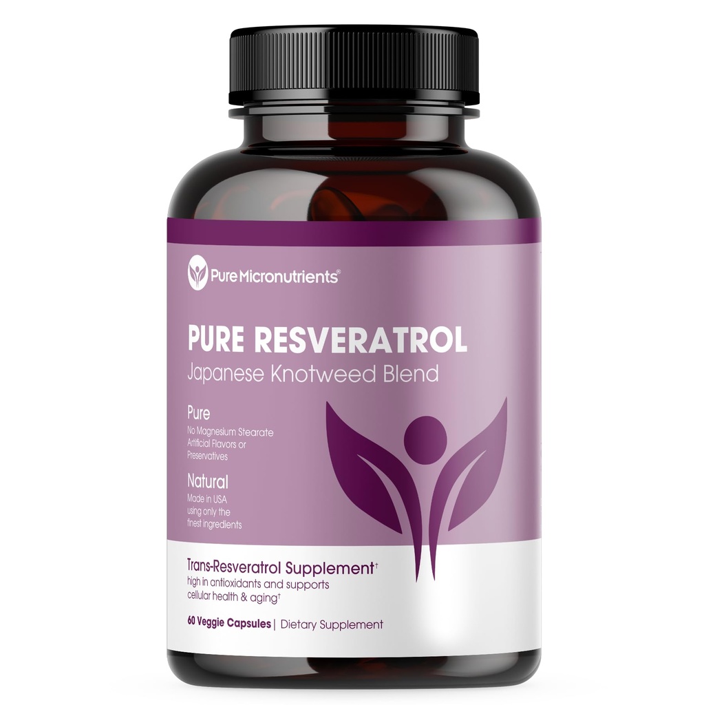 Pure Resveratrol Supplement - Extra Strength 600mg Trans-Resveratrol Per Serve - for Heart, Cognitive, Immune Health Support – Purified & Bioavailable - 60 Vegan Caps