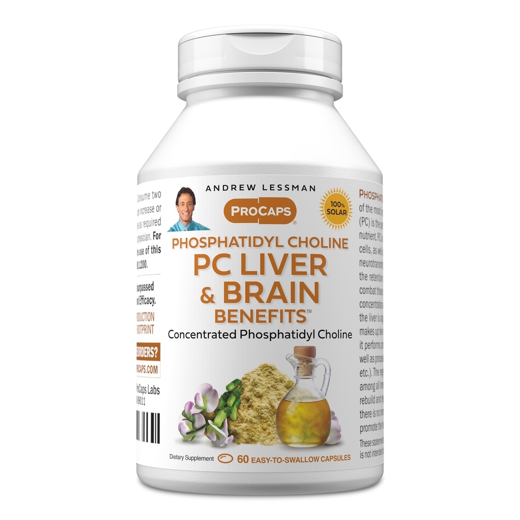ANDREW LESSMAN PC Liver and Brain Benefits 60 Softgels - Phosphatidyl Choline, wichtigster Baustein für gesunde Leber- und Hirnstruktur, Funktion. Keine Zusatzstoffe. Einfach zu Swallow Softgels