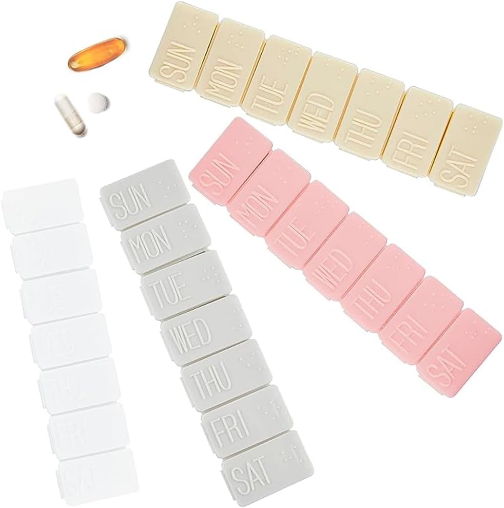 Organizzatore di pillole settimanali 4Pack,Piccoli 7 giorni Pillole Cases Travel scatola di pillole giornaliera per olio di pesce, Compresse di calcio Supplementi e altre pillole di vitamina