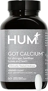HUM ha ottenuto supplementi di calcio per le donne e gli uomini, Vegan Bone Salute & Teeth Health Support Supplemento, 630 mg di calcio con vitamina D3, Citrato, per l'assorbimento facile potenziato, 60 compresse vegane