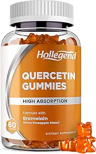 Quercetin con Bromelain Gummies, 1000mg Quercetin Gummies, Adulti & Kids Supporto immunitario Gummies, Lung & Respiratory Support, High Absorb, Orange, Low Sugar, Vegan, 60 Count