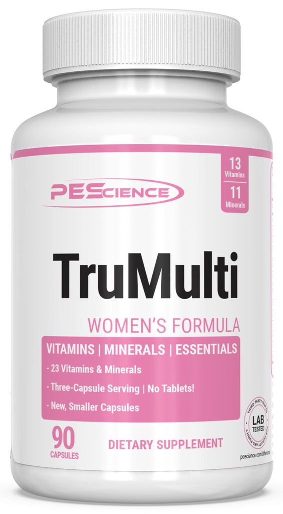 PEScience TruMulti multivitamine pour les femmes avec le fer, formule quotidienne avec supplément de vitamine C, D, zinc pour le soutien immunitaire, minéraux chélatés, 90 capsules faciles à avaler