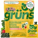 Gruns bambini vitamine, Super Greens Gummies, Zucchero-Free Superfood Gummy Bears con Spirulina, clorella, prebiotici fibra per la salute digestiva, supplemento di adaptogeni, 20 vitamine e minerali, 28 giorni Confezione