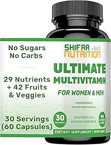 SHIFAA NUTRITION Halal Multivitamine für Frauen, Männer & Erwachsene, 30 Servierungen | Eisen, Vitamin A, B6, B12, Biotin, Niacin, C, D3, E, Zink, Calcium, Folsäure, CoQ10 | Halal Vitamine