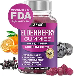 Gommies de mûre aînée avec zinc et vitamine C – Gommy de mûre aînée de Sambucus pour le soutien du système immunitaire, supplément naturel d'extrait de mûre aînée pour adultes enfants, alternative aux capsules, sans gluten, 60 gommies