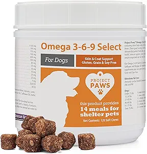 Projet Paws Omega 3-6-9 Choisir l'huile de poisson pour les chiens - Krill Oil Skin and Coat Supplement - 120 Compte