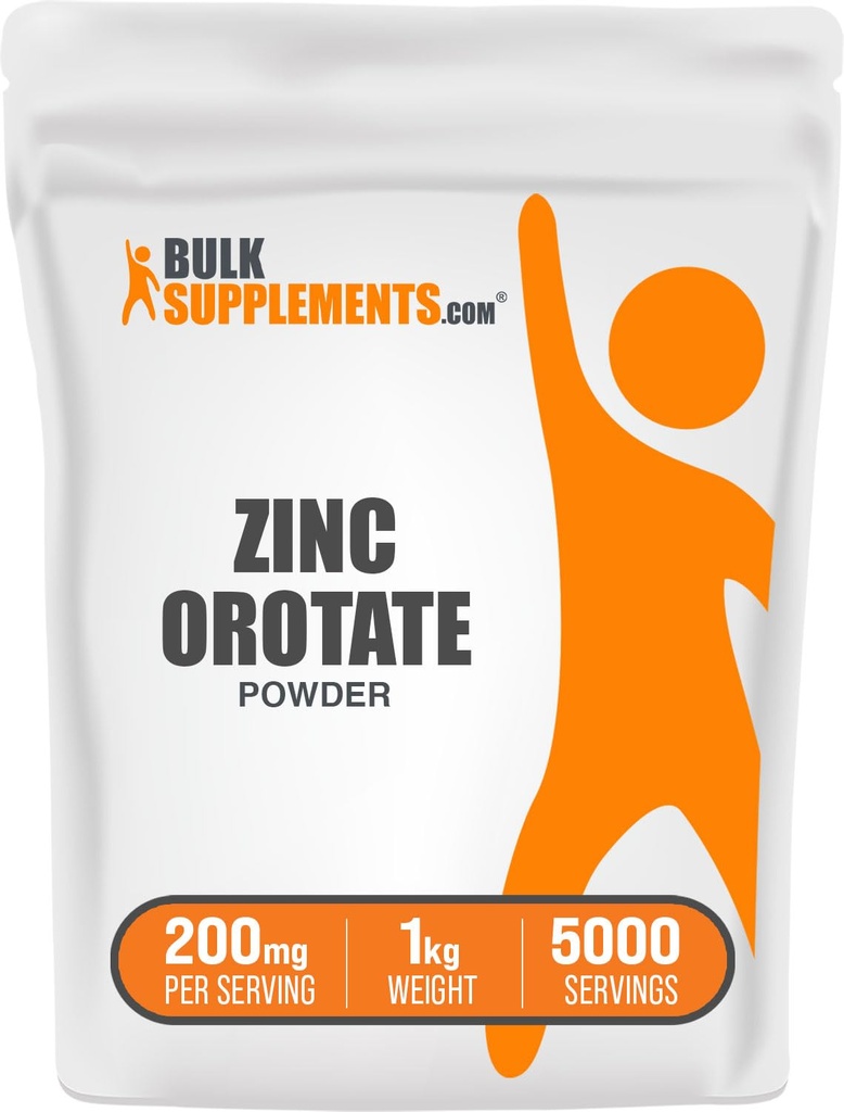 BulkSupplements.com Poudre d'orotate de zinc - supplément de minéraux de zinc, pour support immunitaire - sans gluten, 200mg par portion, 1kg (2,2 lbs) (paquet de 1)
