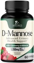 D-Mannose Supplemento 1,350 mg con Mirtillo & Hibiscus - Efficace azione rapida, Flush Le impurità per la vescica naturale, Urinary Tract Health Support, per le donne e gli uomini, Non-OGM, Vegan, 60 capsule