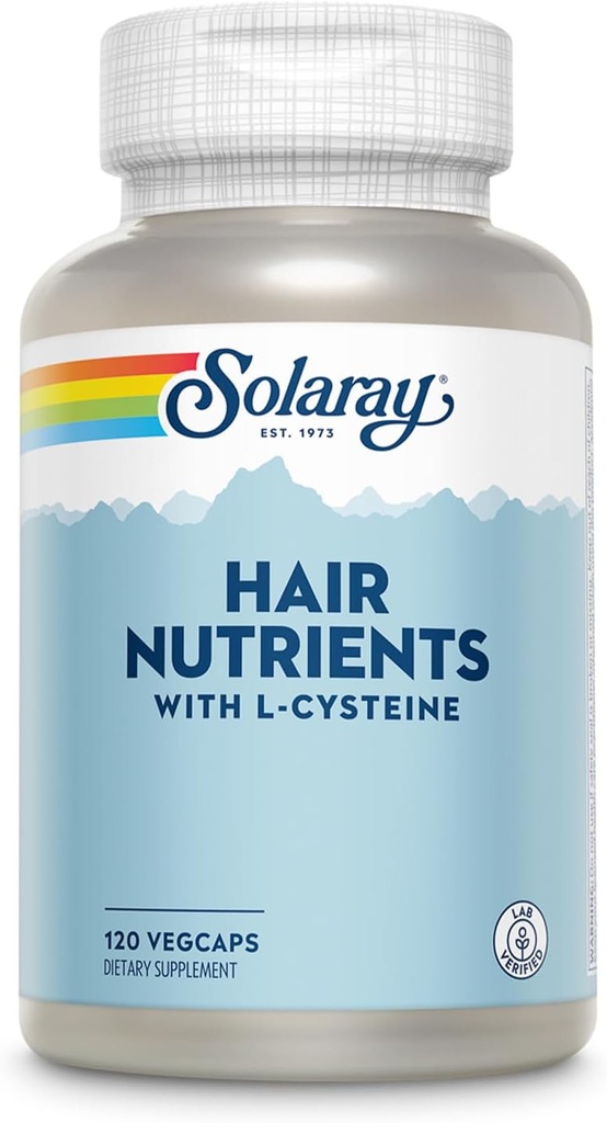 SOLARAY Hair Nutrients with L-Cysteine - Vitamine per capelli con biotina per il supporto per la crescita dei capelli - Hair Skin and Nails Vitamins for Women and Men - Lab Verified, 60-Day Guarantee - 60 Servings, 120 VegCaps