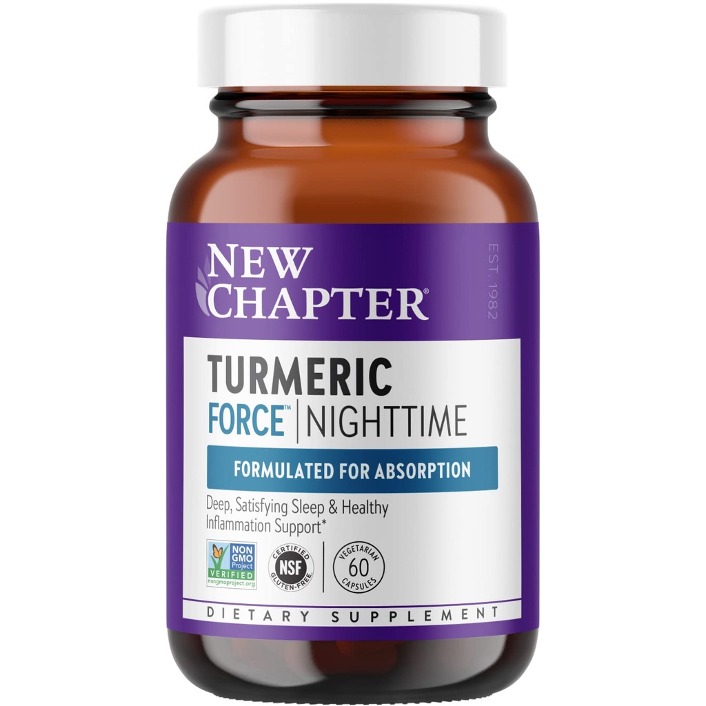 Neues Kapitel Turmeric Supplement + Schlafhilfe - Turmeric Force Nighttime for Sleep Support with Valerian Root + Ginger + NO Black Pepper Needed + Non-GMO Ingredients - 60 Vegetarische Kapsel