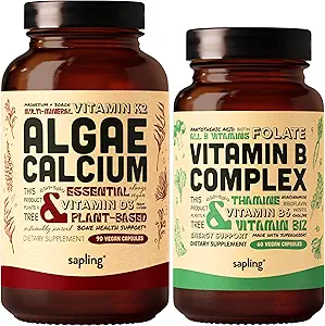Algae Calcium & Vegan Vitamin B Complex Bundle - Kalziumergänzung aus Red Algae, Essential B Vitamine mit ganzer Nahrungsmischung, B1, B2, B3, B5, B6, B7, Folate