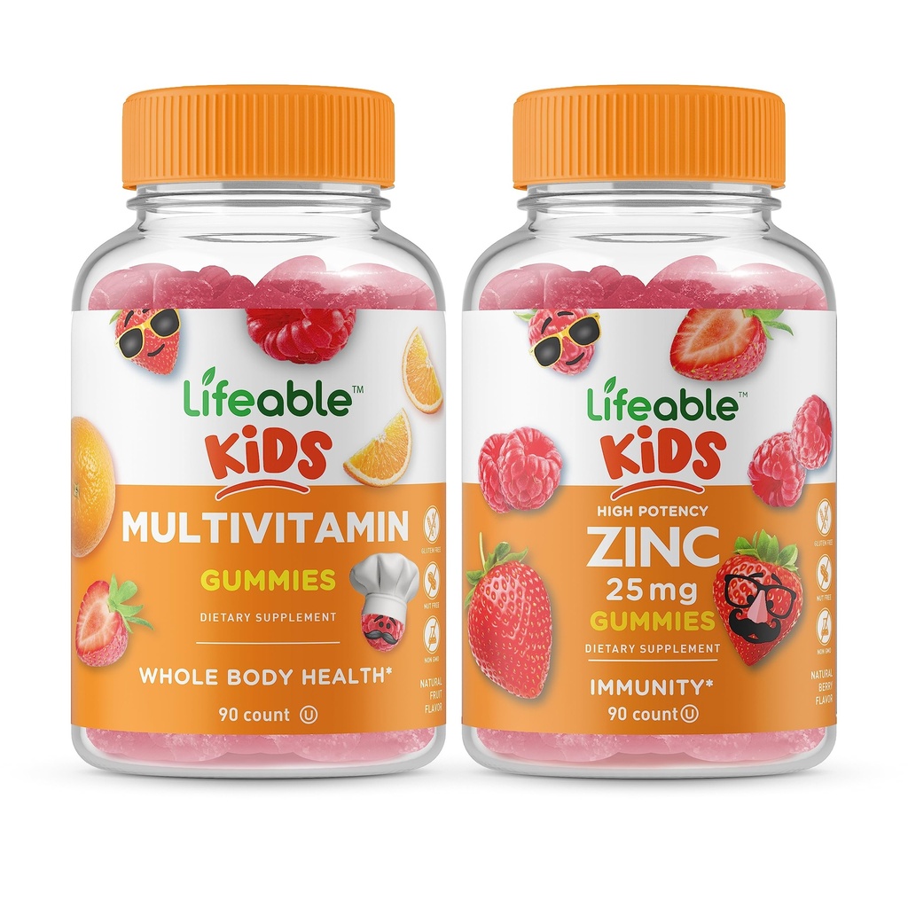 Bambini Multivitaminici vitali + Zinc 25mg Bambini, Gummies Bundle - Grande Degustazione, Supplemento alla vitamina, Senza glutine, OGM libero, pancia masticabile