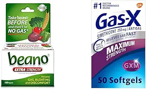 Beano Ultra 800, Prevenzione del gas e Supplemento di enzima digestivo, 100 contatori & gas-X Rilievo di gas di massima resistenza Softgels con Simethicone 250 mg per Bloating Relief - 50 conte