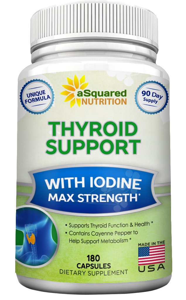 aSquared Nutrition Premium Schilddrüsen-Supplement mit Jodine (180 Kapseln) - Beste Kräuter & Vitamin Complex Pillen w/ B12, Ashwagandha, Bladderwrack & Kelp - Helfer für gesunde Hormone & Energie