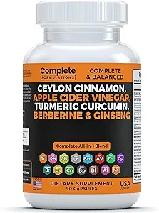 Ceylon Cinnamon Capsule con Berberina, Aceto di sidro di mele, Curcumina di curcuma, Ginseng, Zinco, Cardo di latte, Melone Bitter, Fenugreek & More