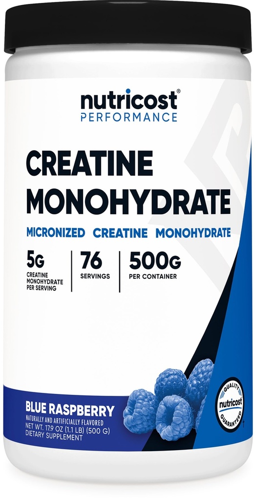Poudre monohydratée de créatine (framboise bleue), 500 grammes (1,1 LBS)