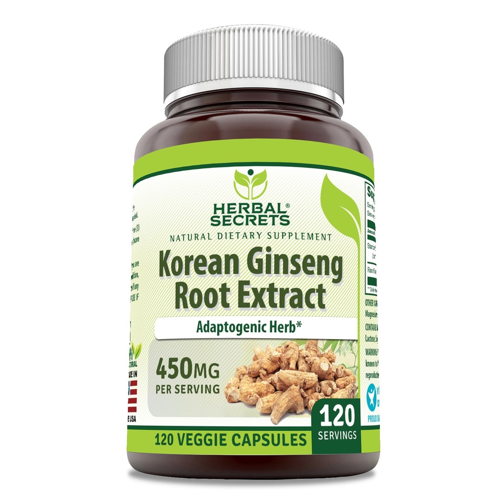 Herbal Secrets Korean Ginseng Root Extract 120 Capsules Veggie Supplément: Sans GMO