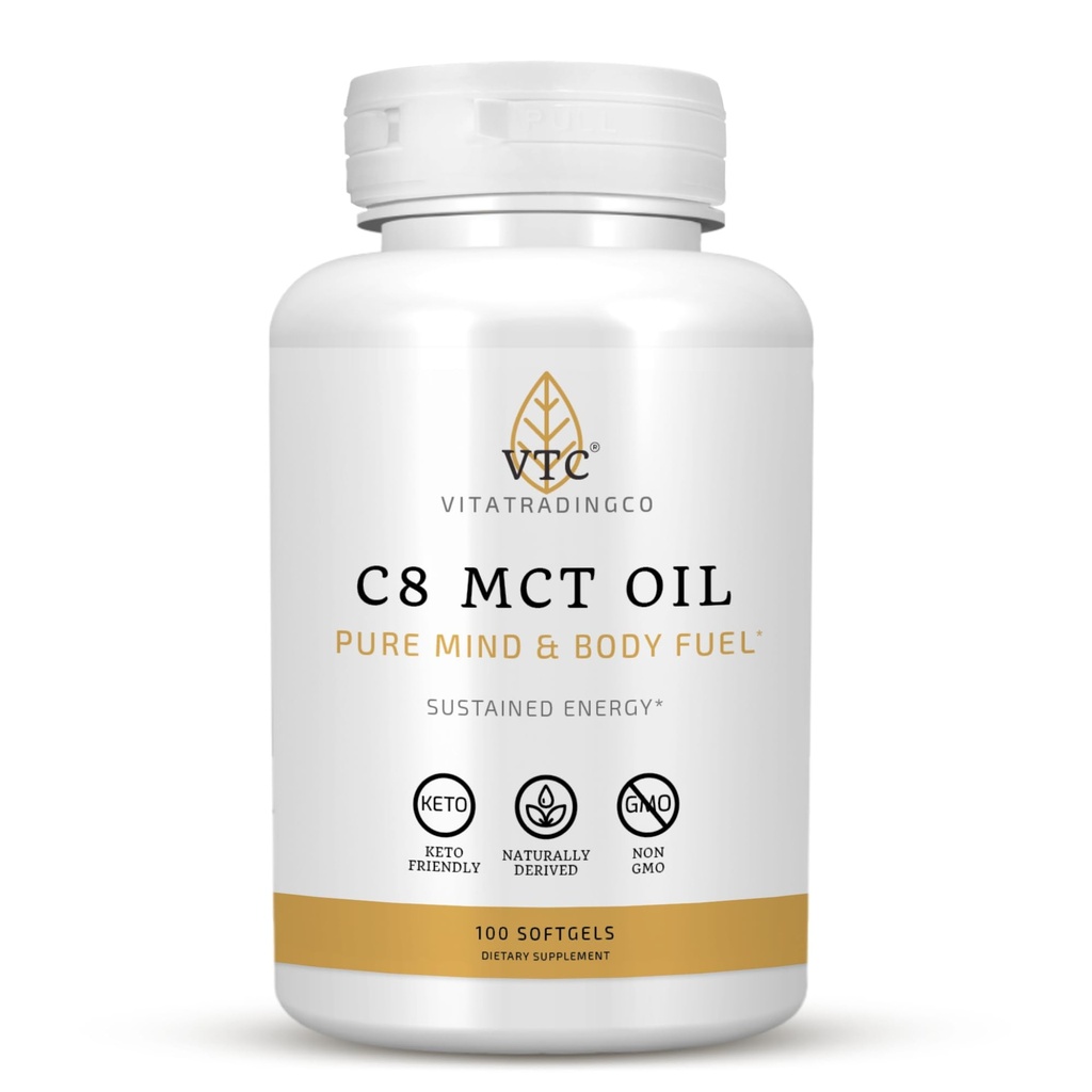 VTC VitaTradingCo. Capsules d'huile C8 MCT naturellement dérivés Caprylic C8 Supplément de Pilules d'huile de noix de coco.