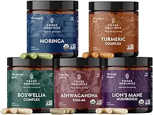 TRIBE ORGANICS Life Mastery Bundle – Organic KSM-66 Ashwagandha + Boswellia Complex + Curcumin C3 Complex + Bio Lions Mane + Bio Moringa