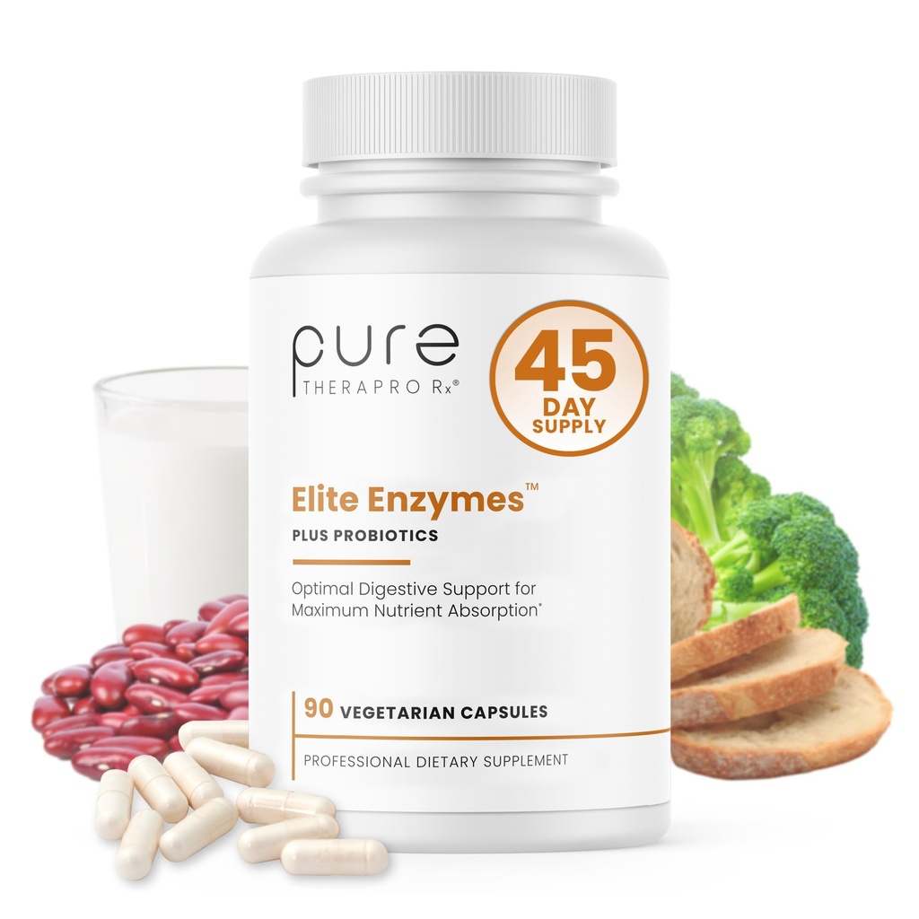 Pure Therapro Rx Elite Enzymes Extra Strength Supplément enzymes digestifs pour les femmes et les hommes, 90 Capsules Vegan