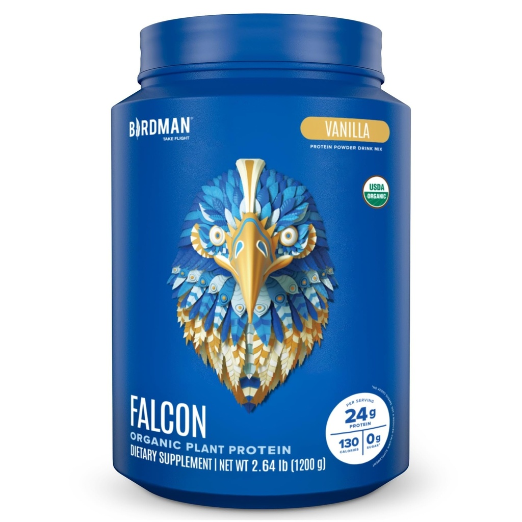 BIRDMAN Falcon Vegan Protein Powder Organic, Stevia & Sugar Free, Plant Based Protein, Low Carb, Dairy Free, Keto, Non Whey Protein, Probiotic, Pea Protein | Vanilla Flavor - 37 Servierungen - 2.64lb